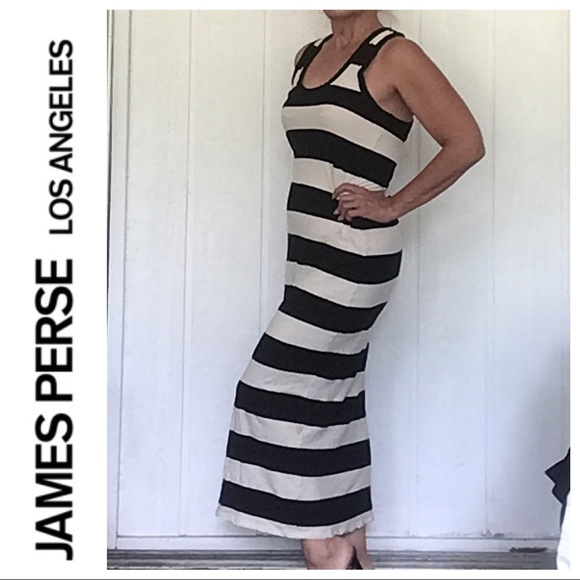 JAMES PERSE BAR STRIPE MIDI TANK DRESS IN NATURAL AND BLACK MEDIUM LARGE - Picture 4 of 12